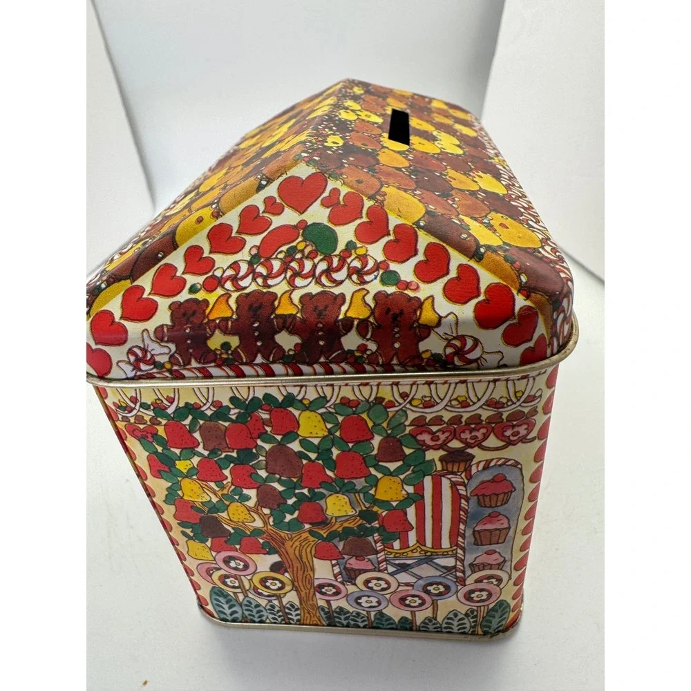 Vintage Teddy Bear Cookie Tin Candy House Piggy Bank Collectible Storage Box